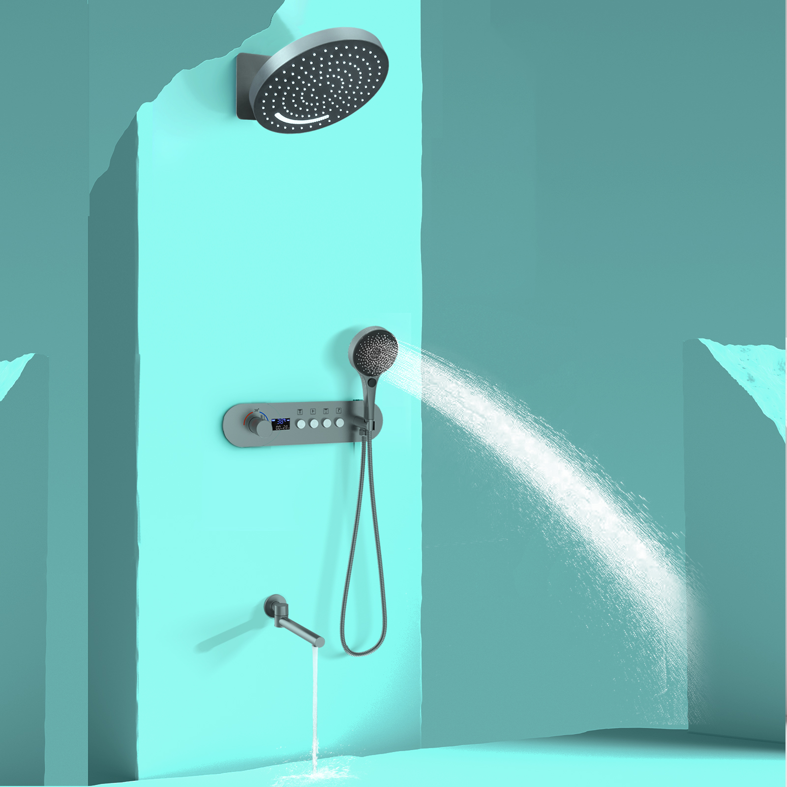 Bathroom Wall -mounted Shower Panel System Bronze Shower Number Showed 4 Function Shower Kit