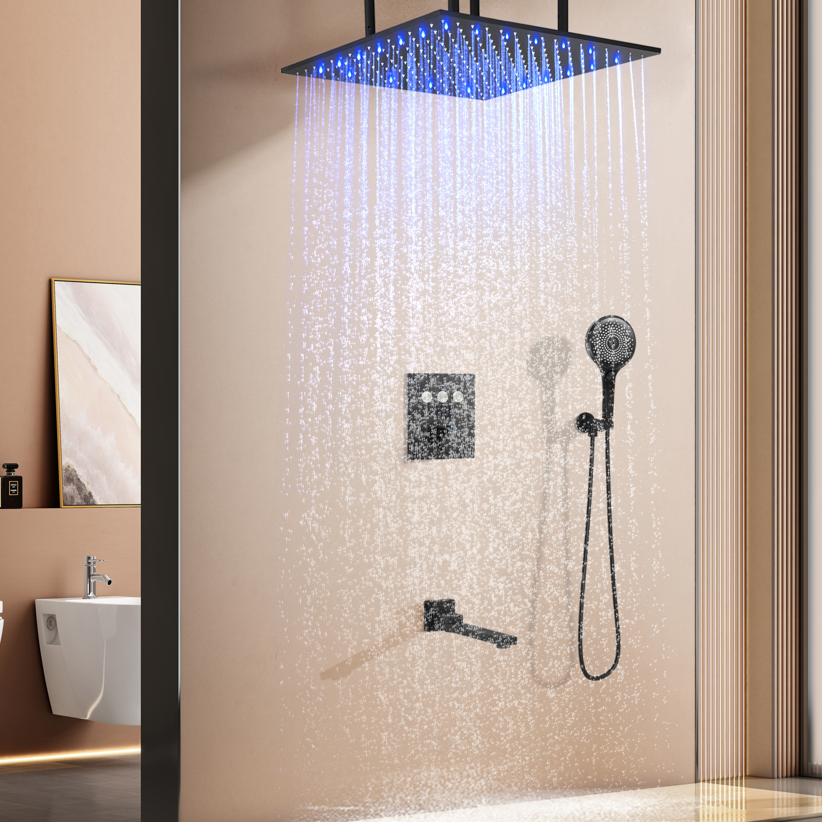 LED Temperature Number Showing Shower System Bathroom Constant Temperature Bronze Rain Shower Head Holding Combination Kit