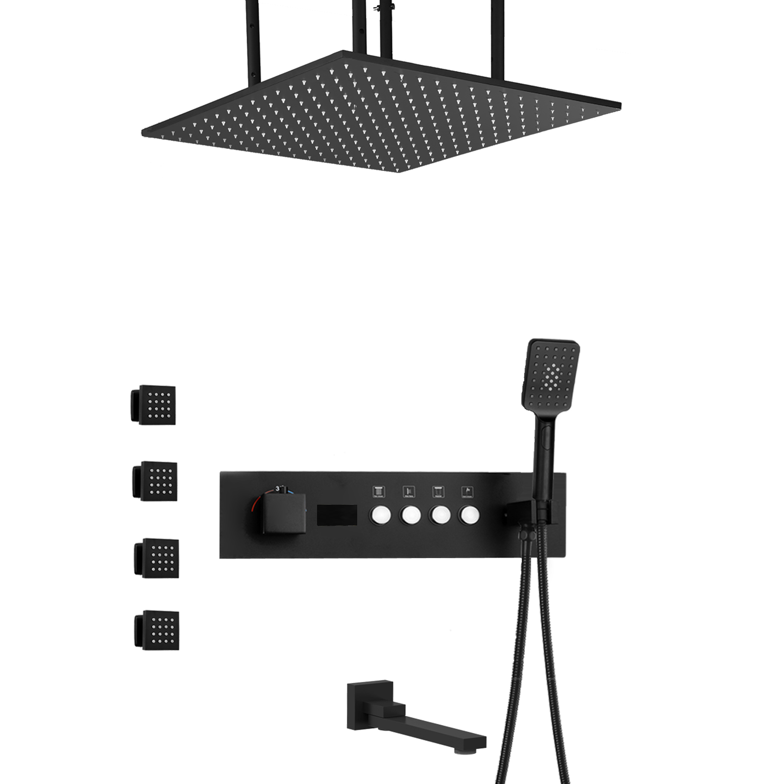Ceiling LED Number Showing Constant Temperature Mixed Shower Matte Black Shower Bronze Sleeve Body Jet with Folding