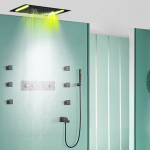 50x36cm matte black constant temperature shower system suit bathroom LED multifunctional shower system