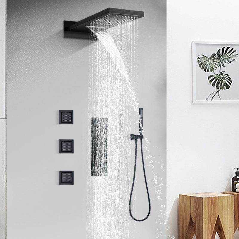 Bathroom Faucet Rain Shower Set Thermostatic Shower Black Shower Faucet System