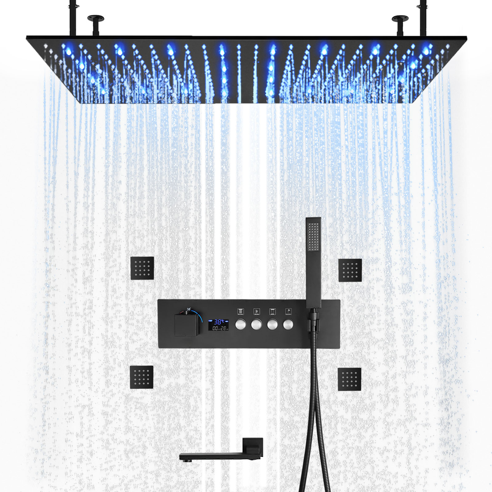 Duck Black Constant Temperature LED Number Explicit Mixed Shower Valve Body Bathtub Faucet Shower Head System Set