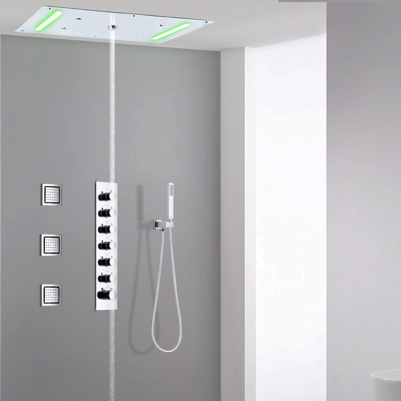 LED chrome-plated waterfall shower rain shower system bathroom hidden shower column misting faucet set