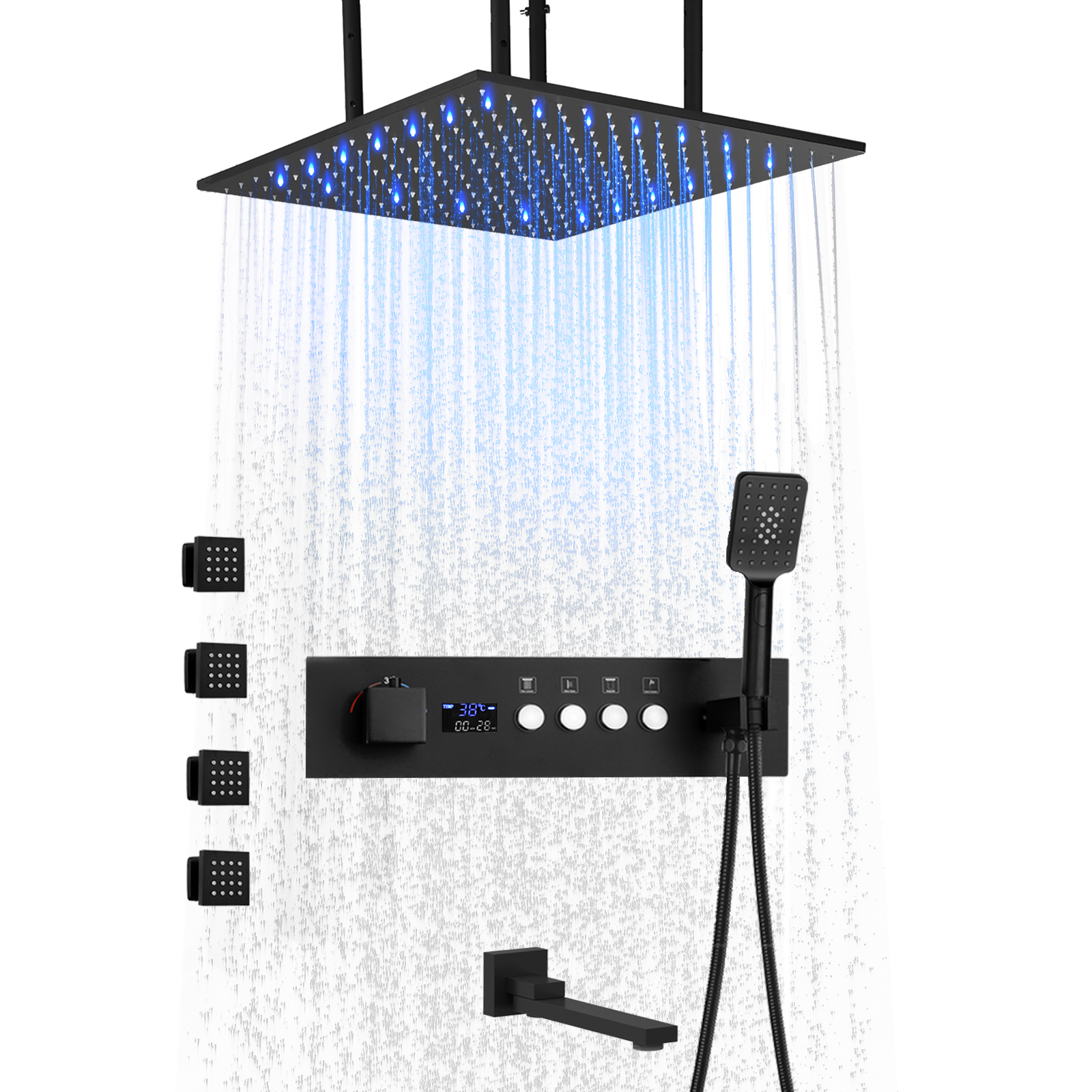Ceiling LED Number Showing Constant Temperature Mixed Shower Matte Black Shower Bronze Sleeve Body Jet with Folding