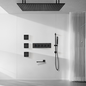 Black Wall -mounted Bathroom Large Rainwater LED Shower Head System in The Ceiling, Bring Down The Water Outlet