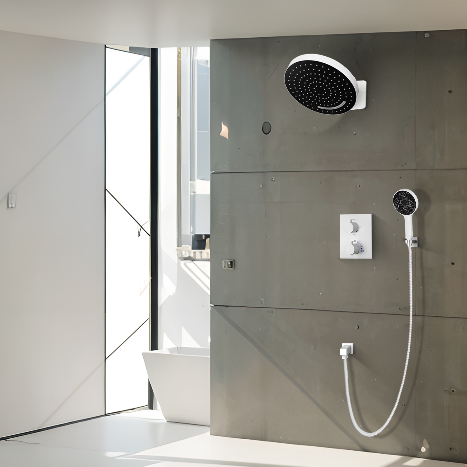 Mattic White Knob -type Temperature Hybrid Faucet System Manufacturer Bathroom Shower Head Sets 