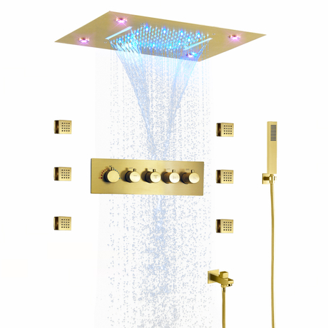 50x36CM Wall Mounted Bathroom Ceiling LED Rain Waterfall Shower System Faucet Set