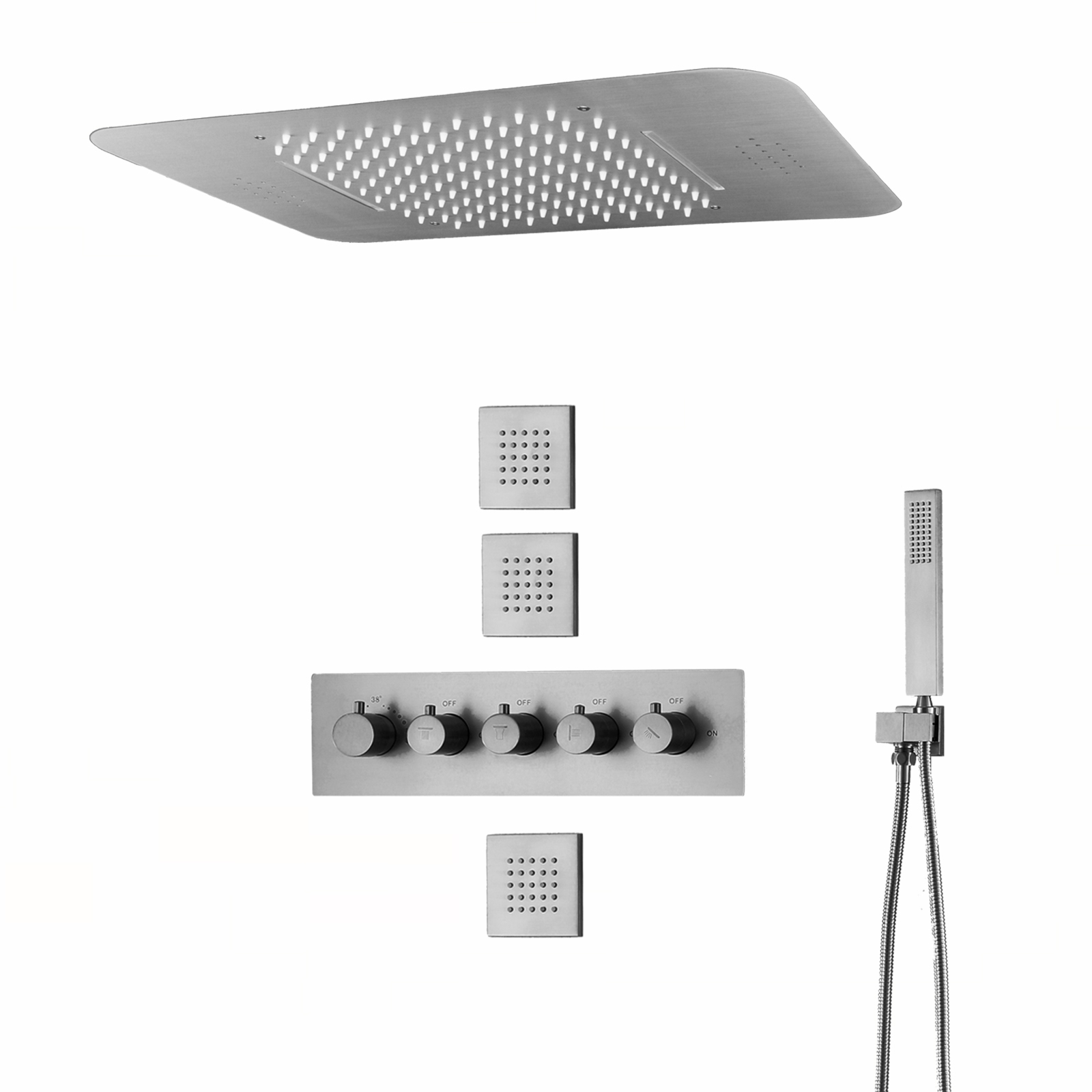 Concealed Overhead LED Music Shower Faucet Bathroom Thermostat Hidden Brass Kit Rain Shower Set