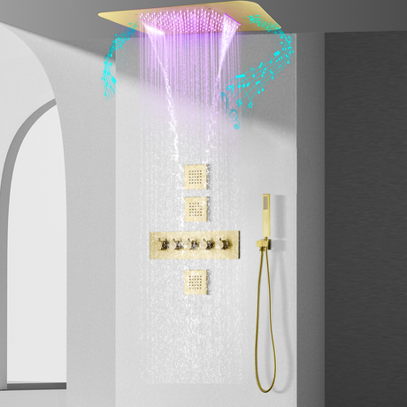 Bathroom Concealed Rain Shower Mixer Faucet 23X15ing Ceiling Mount Thermostatic Brushed Gold Rain Shower Waterfall Sprinkler Sho