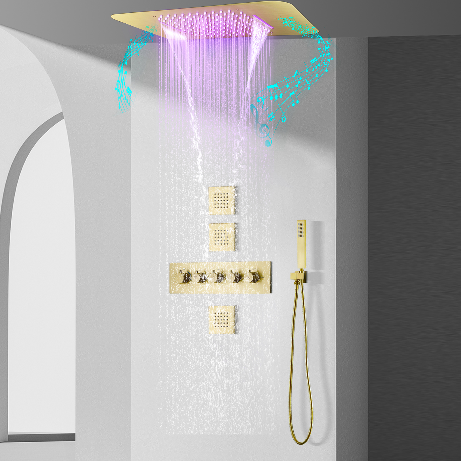 Bathroom Concealed Rain Shower Mixer Faucet 23X15ing Ceiling Mount Thermostatic Brushed Gold Rain Shower Waterfall Sprinkler Sho