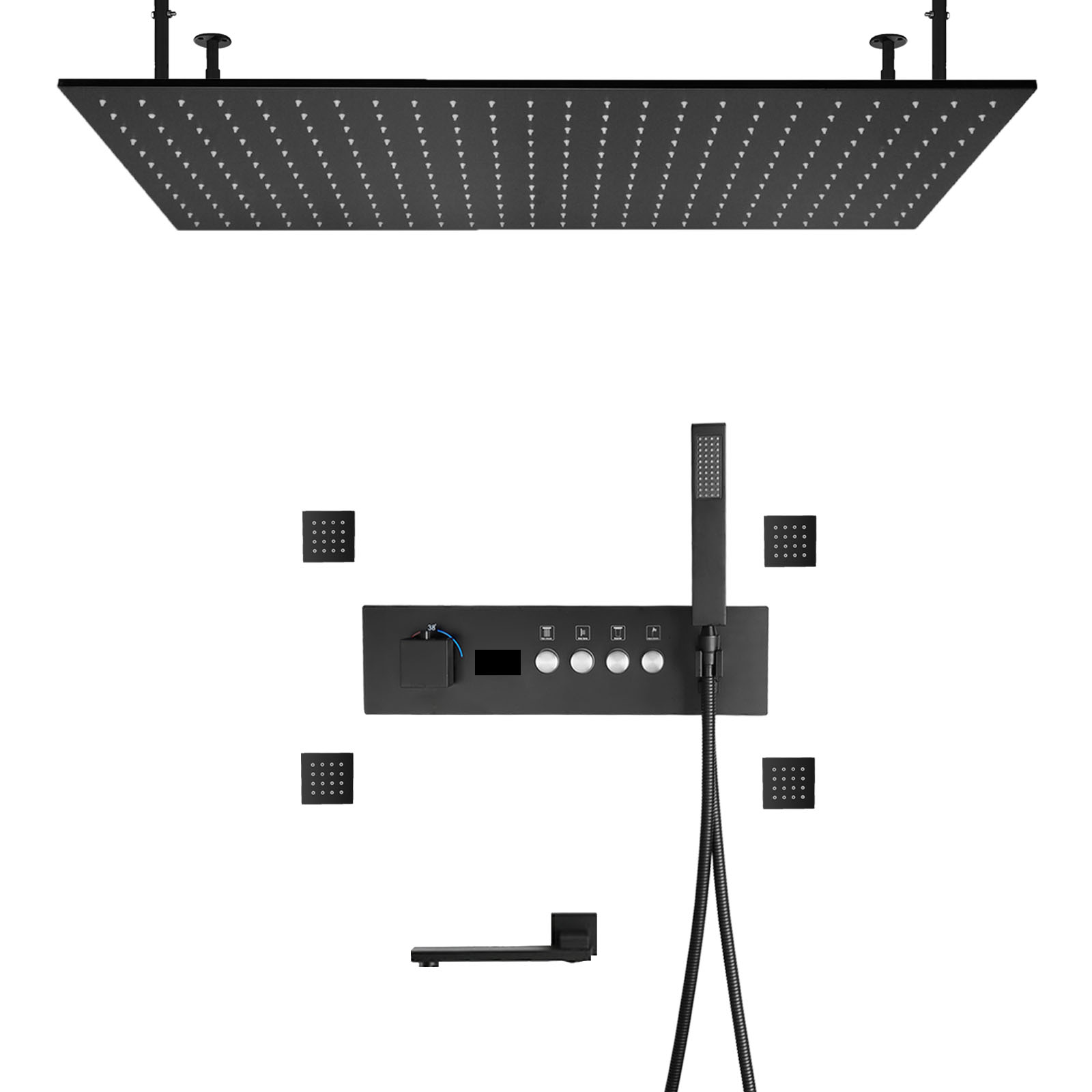 Duck Black Constant Temperature LED Number Explicit Mixed Shower Valve Body Bathtub Faucet Shower Head System Set
