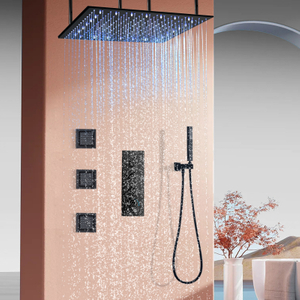 Wall-mounted Square Bathroom Shower System LED Thermostatic Shower Faucet Set Rain Shower Tub Massage Nozzle