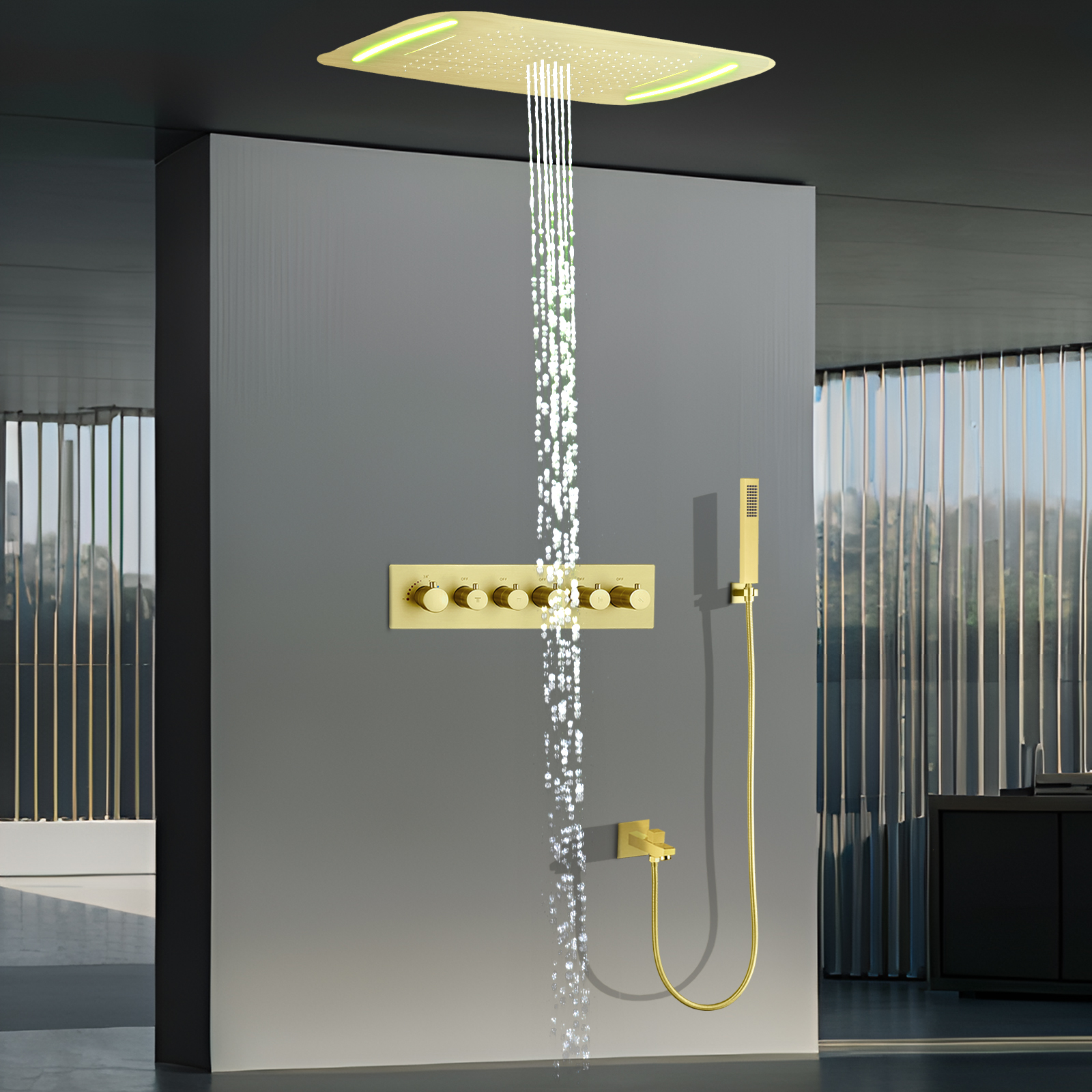 Darkweight Shower System Set LED Thermostat Bathroom Bathtub Shower Faucet Spray Shower Head System SPA