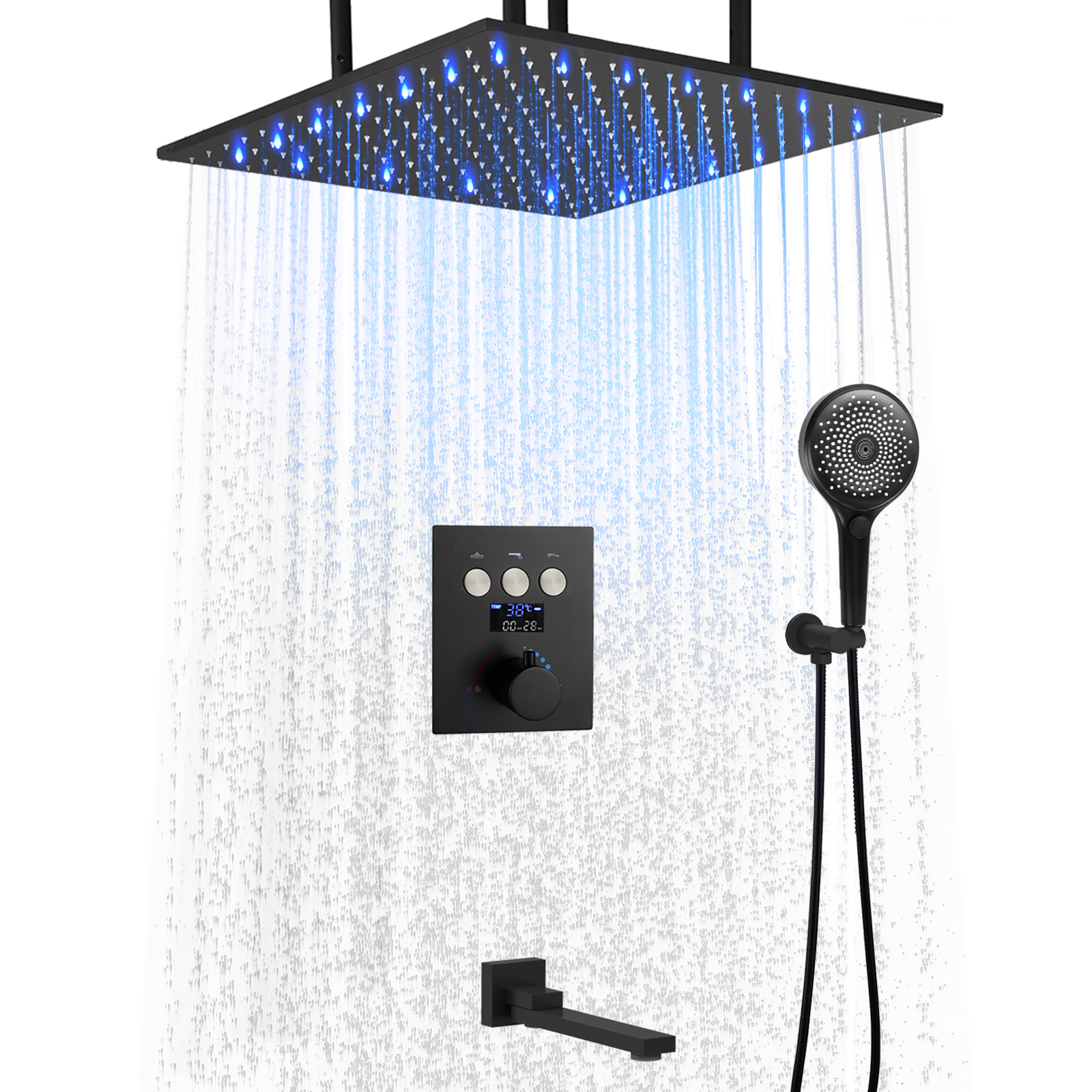 LED Temperature Number Showing Shower System Bathroom Constant Temperature Bronze Rain Shower Head Holding Combination Kit