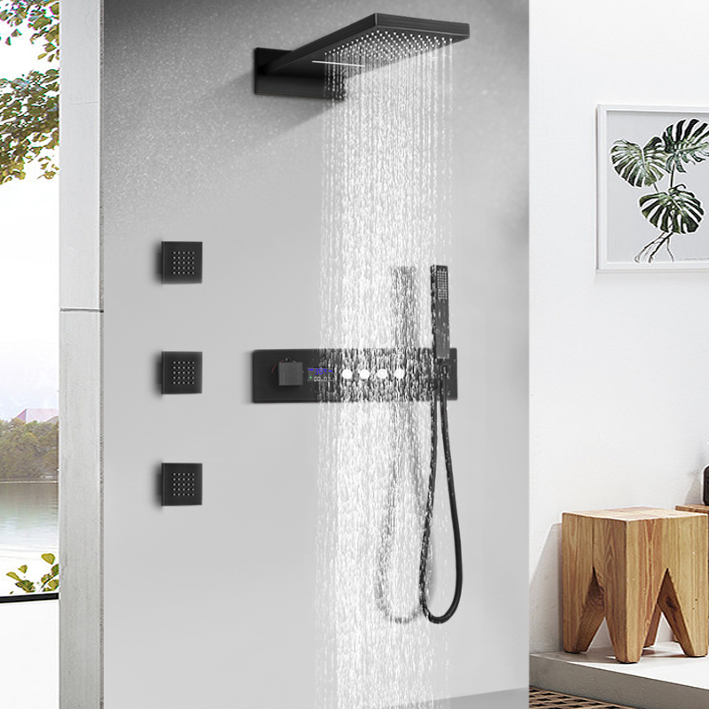New Digital Display Wall Mounted Bath Shower Set Thermostatic Bathroom Hidden Shower Mixer With Hand Shower