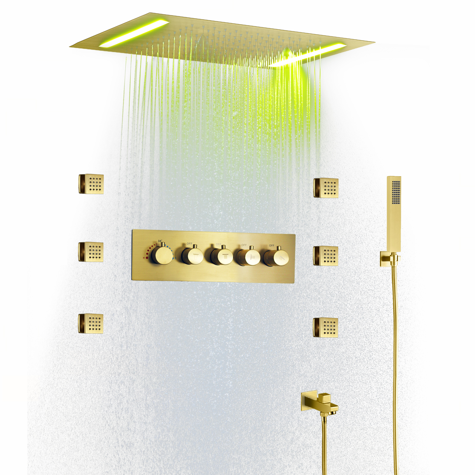 20x14 Inches Hidden LED Atomized Rain Temperature Hennoise Temperature Valve Shower Side Spitter Switter SPA Shower System