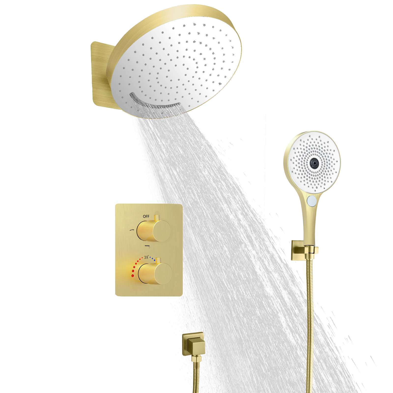 12 -inch 3 Function Circular Shower Head Constant Temperature Pull Silk Hanging Rainfall Shower System Multi -function Handheld