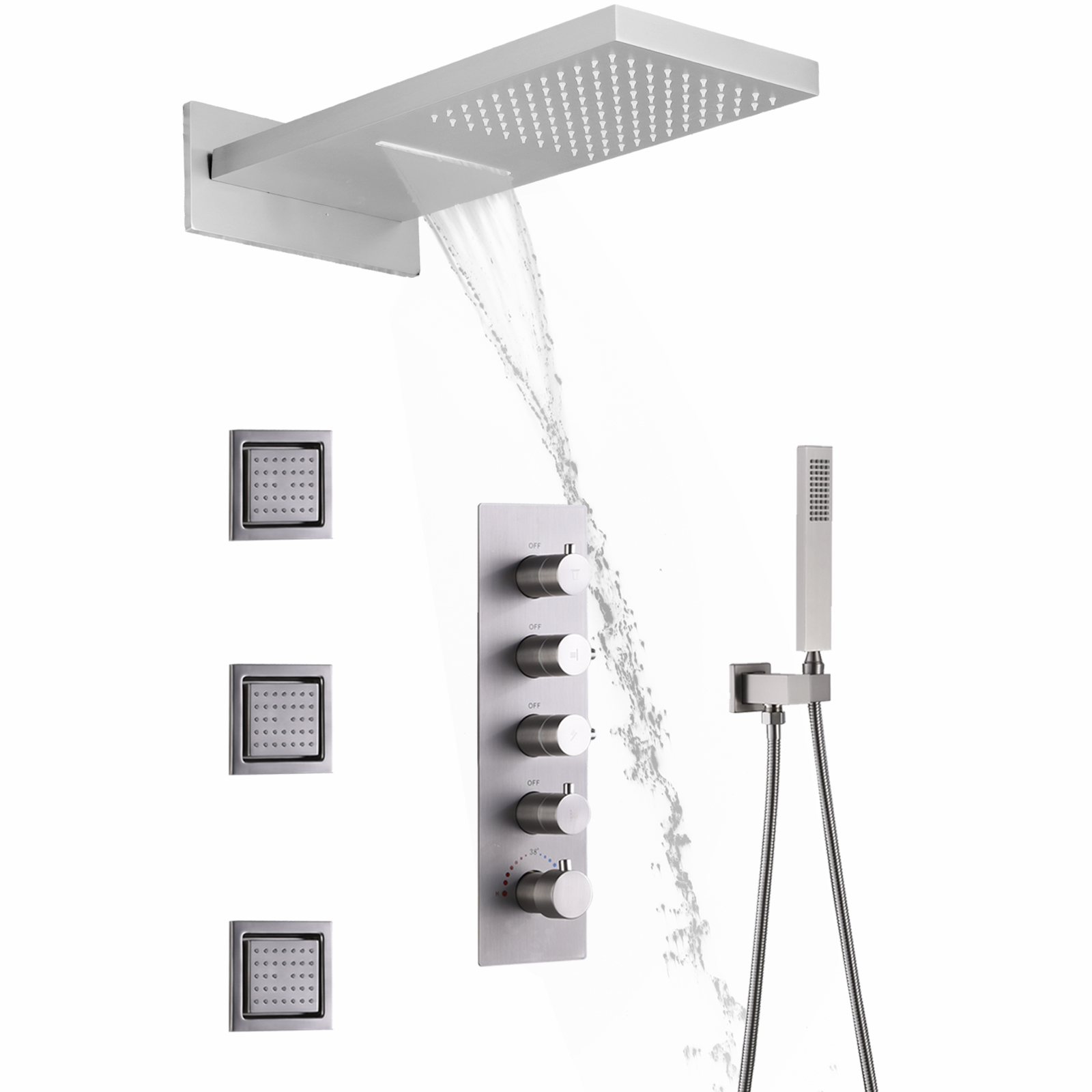 Brushed Wall Mounted Shower Faucet Bathroom Shower Mixer Set Rain Waterfall Shower Head
