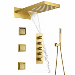 Modern Brass Shower Bathroom Multifunctional Constant Temperature Rain Shower Waterfall Shower System Massage Set