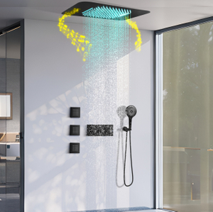 Ducky Black Dark Bathroom LED Music Rain Water Waterfall System Constant Temperature Mixed Shower Water Faucet System Jet Kit