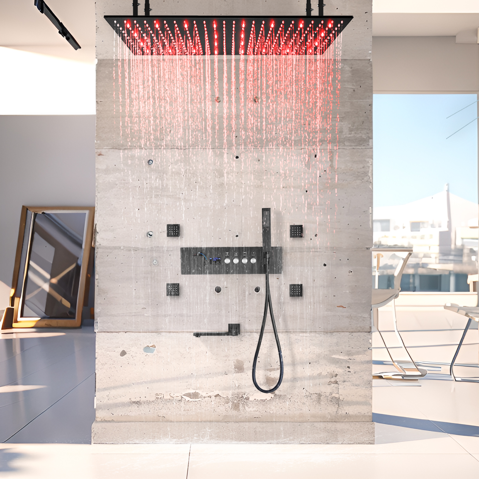 Duck Black Constant Temperature LED Number Explicit Mixed Shower Valve Body Bathtub Faucet Shower Head System Set