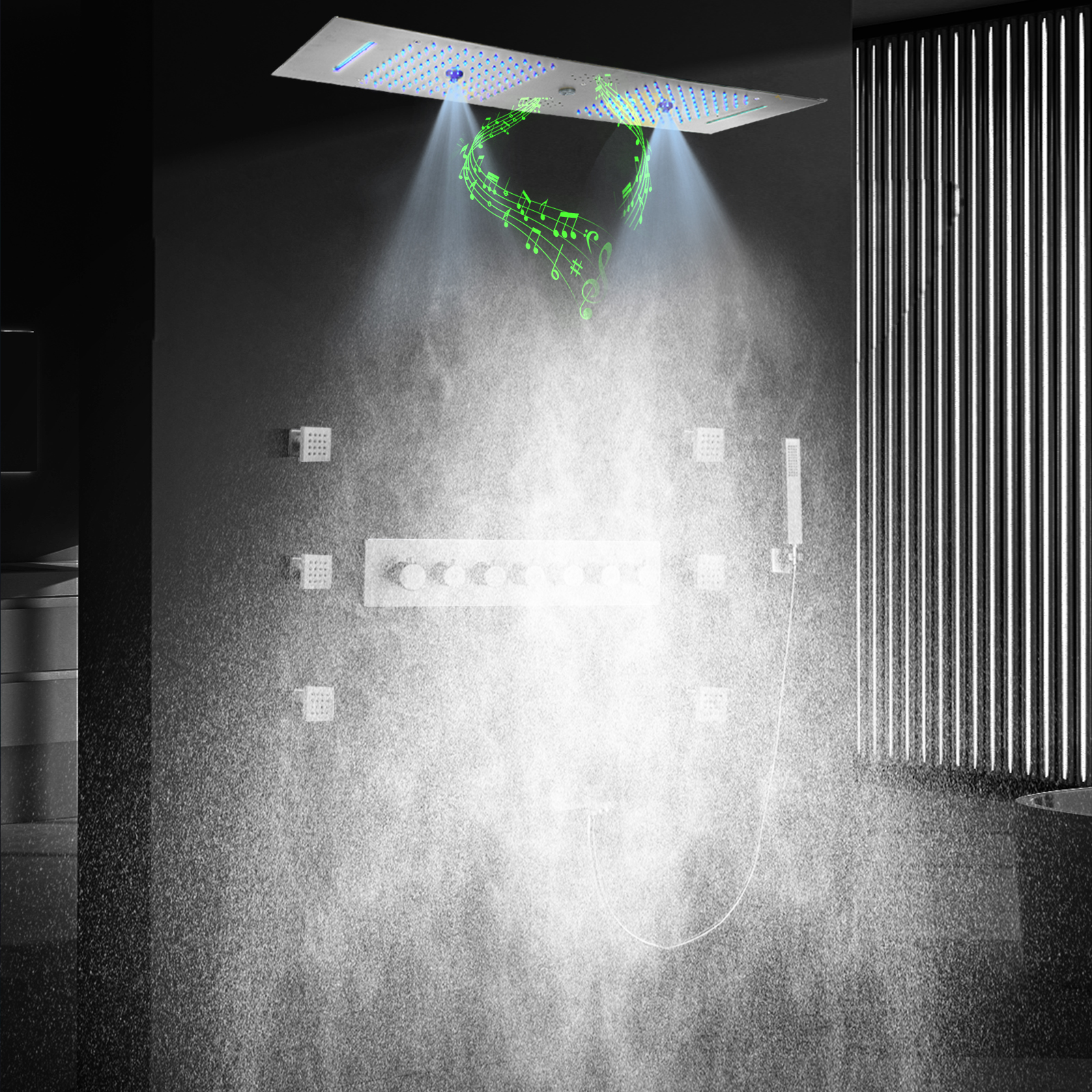 Brushed Mosaic Contemporary Style Rain LED Shower Set with Musical Shower Head