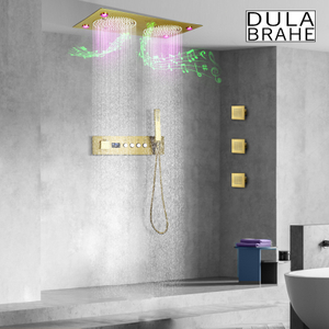 620*320mm Ceiling LED Music Shower Head LED Digital Display Constant Thermostatic Bathroom Gold Shower Faucet Set