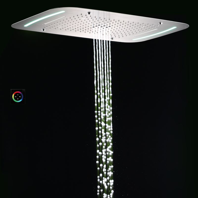 Brushed Nickel 71X43 CM Bathroom Shower Faucets With LED Multi Function Shower Waterfall Atomizing Rainfall