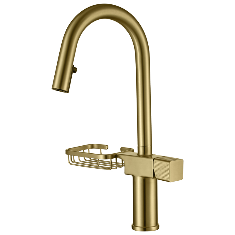 Brushed Gold Sink Basin Kitchen Faucets Luxurious Gold Multifunctional Single Handle