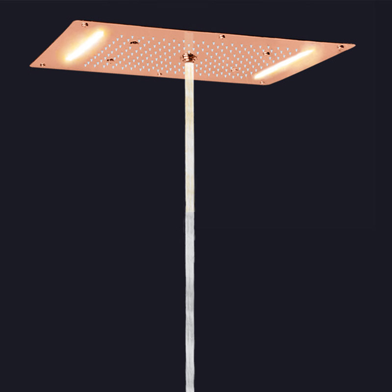Fashion Rose Gold 70X38 CM Rain Shower Head LED Bathroom Multi Function Waterfall Bubble Atomizing Rainfall
