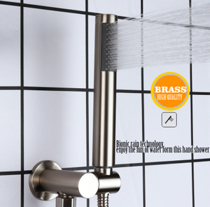 Brushed Nickel Thermostatic Brass Rain Shower Set Bathroom LED Rainfall Faucets Handheld Shower