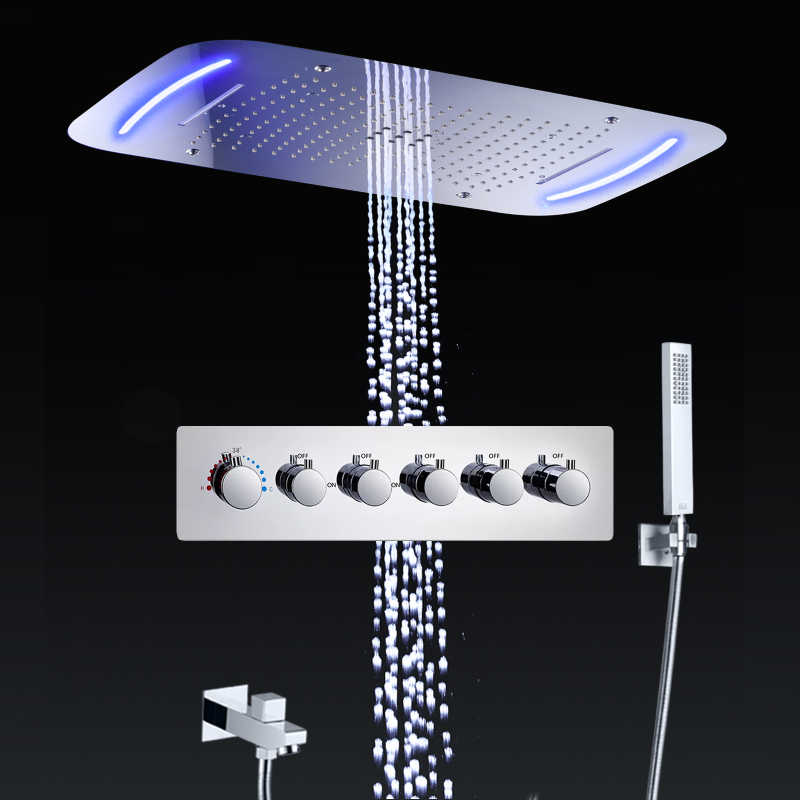 Bathroom Shower Set 710*430MM Ceiling LED Shower Head Stainless Steel Embedded Thermostatic Shower Faucet