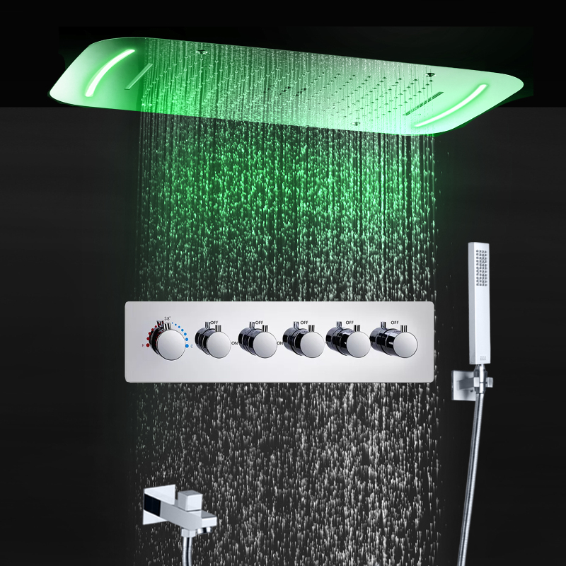 Bathroom Shower Set 710*430MM Ceiling LED Shower Head Stainless Steel Embedded Thermostatic Shower Faucet