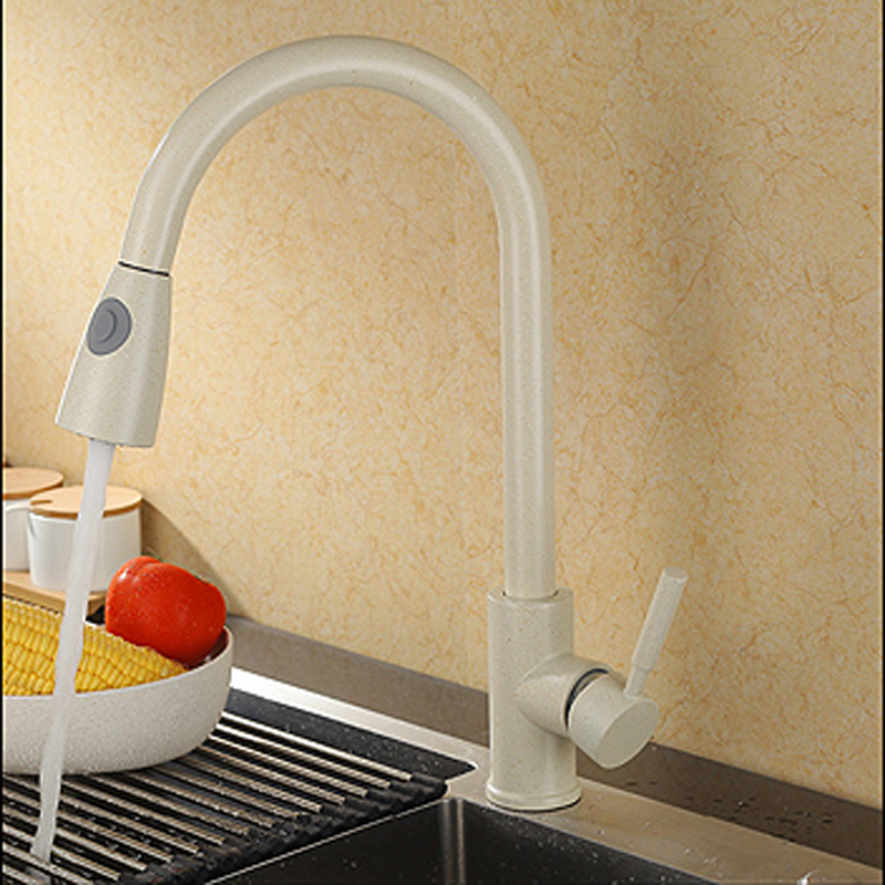 Hot SalesOatmeal Color Luxury Sink Bifunctional Contemporary Kitchen Faucets Pull Out Single Handle