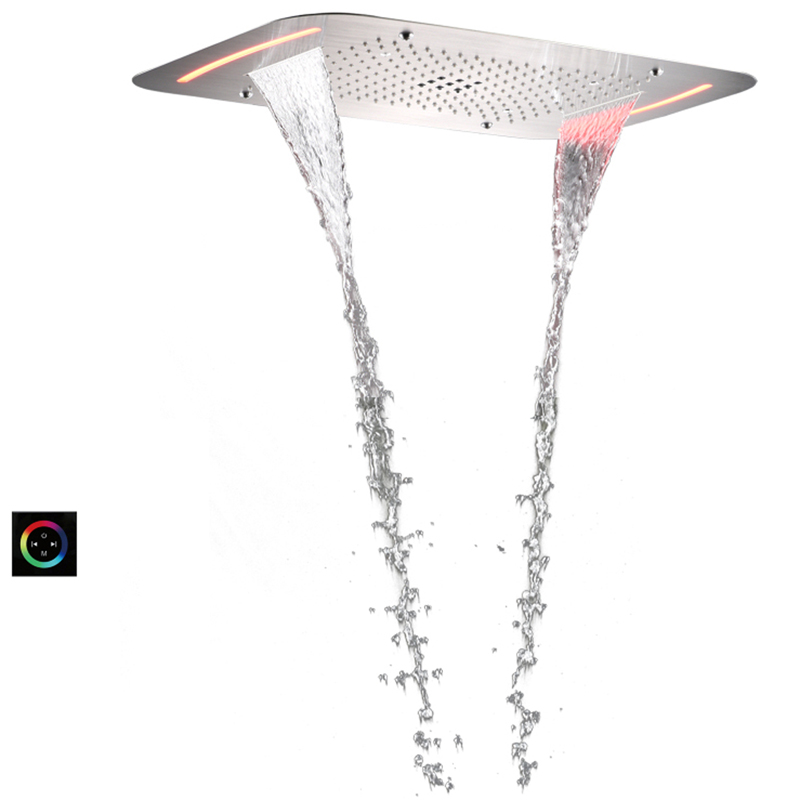Brushed Nickel Shower Head 71X43 CM Top-end Bathroom Rainfall Waterfall Atomizing Bubble With LED Control Panel