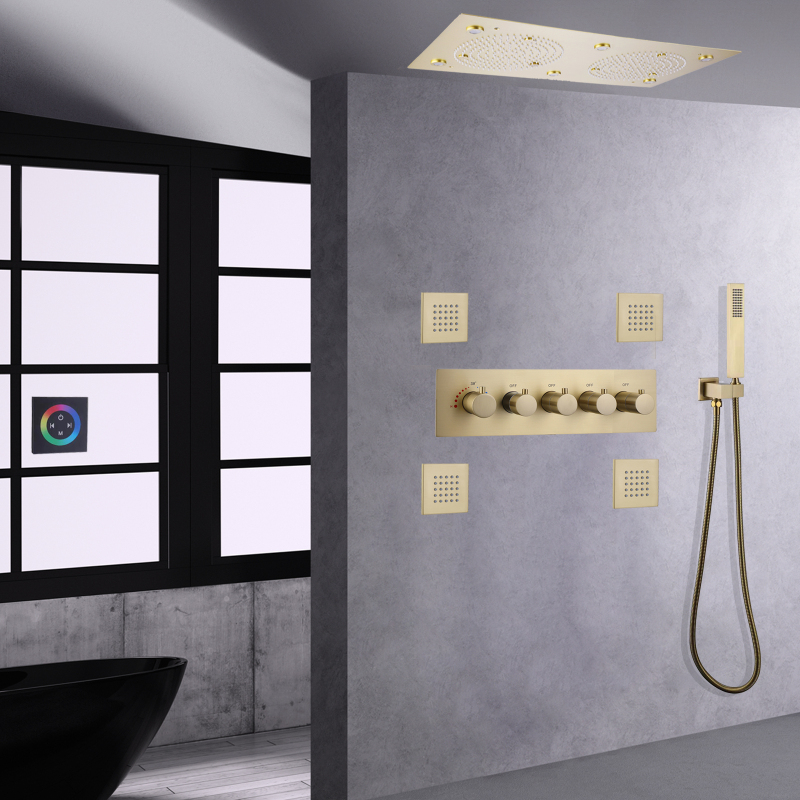 Bathroom Shower System Dual Head Set Wall Mounted LED Shower Head Thermostatic Bath Shower Set