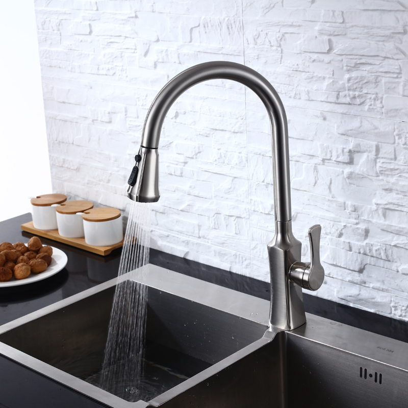 Brushed Nickel Contemporary Luxury Sink Multifunctional Kitchen Faucets Single Handle