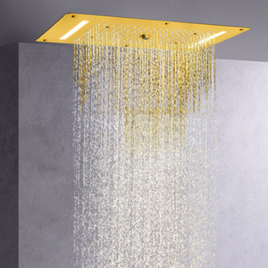 Luxury Brushed Gold Shower Mixer 70X38 CM LED Bathroom Waterfall Rainfall Atomizing Bubble Full Bathing Shower