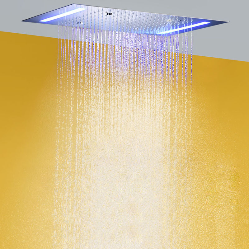 Chrome Polished Bath & Shower Faucets 50X36 CM 7 Colors LED Bathroom Bifunctional Atomizing Rainfall Shower