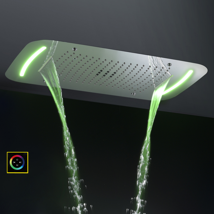 Chrome Polished 71X43 CM Shower Mixer With LED Control Panel Bathroom Waterfall Atomizing Bubble Rain