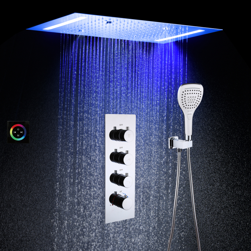 LED Shower Set Ceiling Embedded 20*14 Inch Rain And Atomizing Shower Head Bathroom Thermostatic Shower Faucet