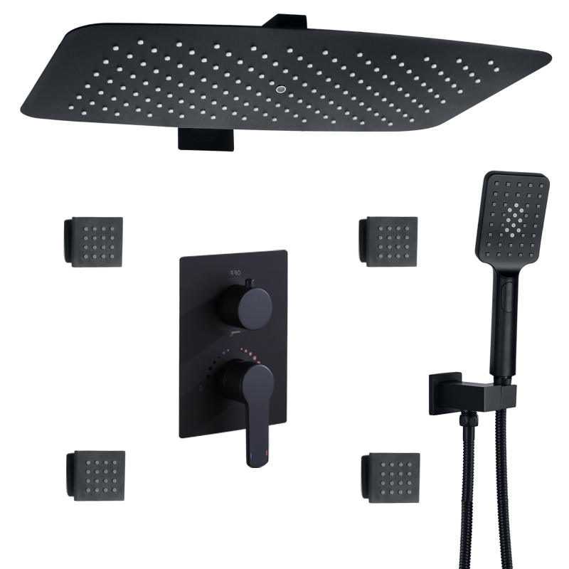 Matte Black Thermostatic Quality Bathroom Shower System Rainfall Mixer Douche Massage Shower Faucet Set