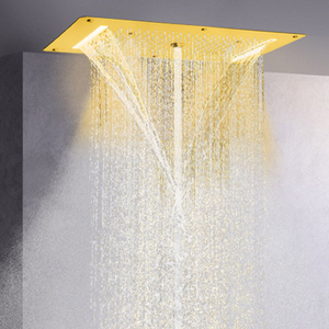 Luxury Brushed Gold Shower Head 70X38 CM LED Bathroom Massage Shower Waterfall Rainfall Atomizing Bubble