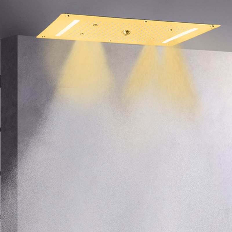 Luxurious Ti Gold Shower Faucets 70X38 CM LED Bathroom Spa Shower Waterfall Rainfall Atomizing Bubble