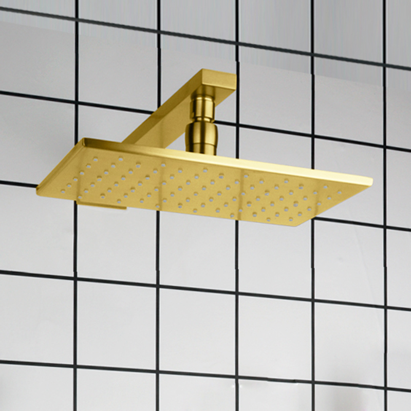 Brushed Gold Bath Faucets 28X18CM Shower Head LED 3 Color Temperature Changing Bathroom Wall Mount Shower Rainfall