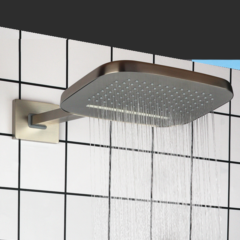 Brushed Nickel 25X20CM Shower Head Bathroom Wall Mount Bifunctional Rainfall Waterfall Shower