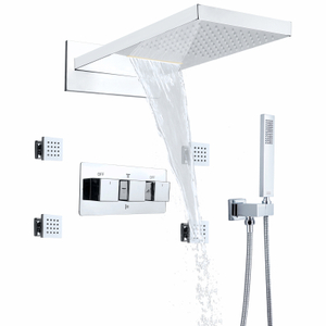 Cold And Hot Chrome Polished Waterfall Triple Handle Shower Set Bathroom Rainfall Hand Shower Combo