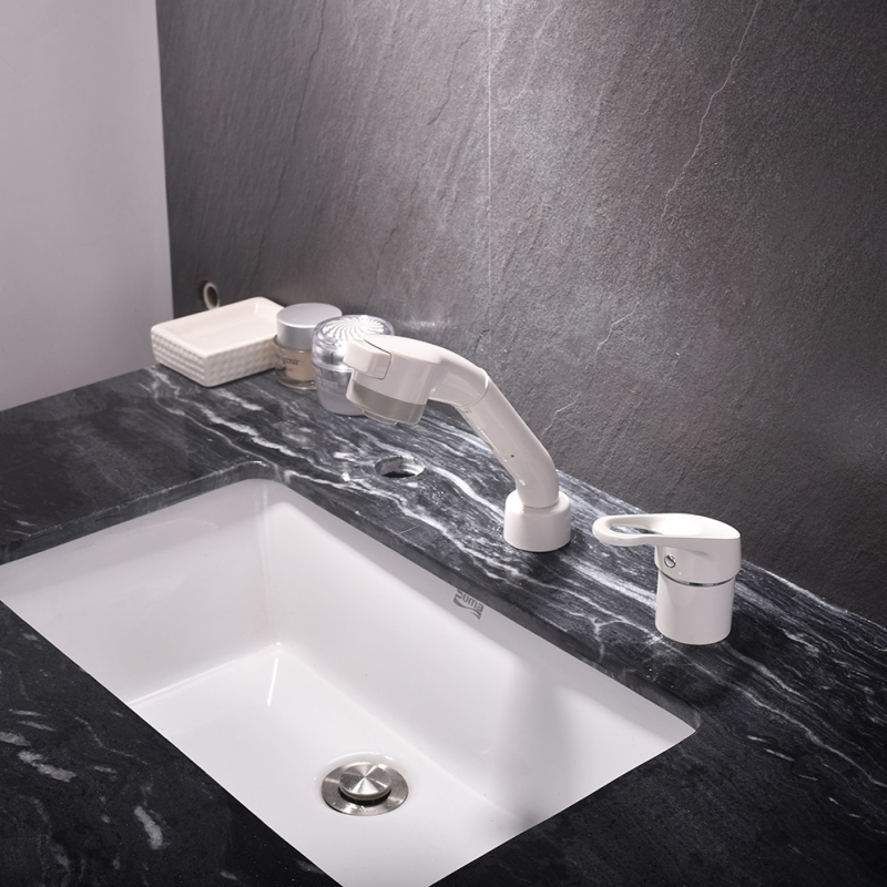 White High Quality Pull Out Faucet Basin Faucet Bathroom Hot And Cold Faucet Sink