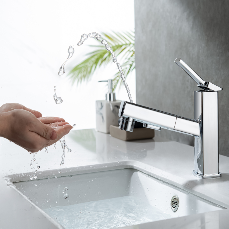 Chrome Polished High Quality Cheap Basin Faucet Hot And Cold Sink Tap Pull Out Faucet