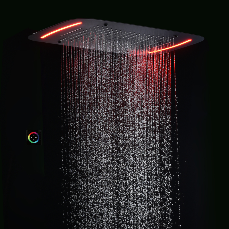 Fashion Matte Black 71X43 CM Bathroom Shower Head With LED Control Panel Multi Function Shower Waterfall